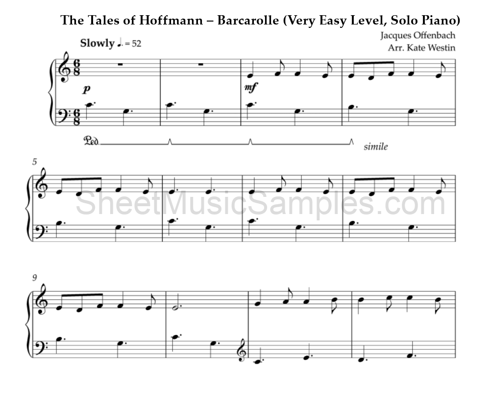 The Tales of Hoffmann – Barcarolle (Very Easy Level, Solo Piano)