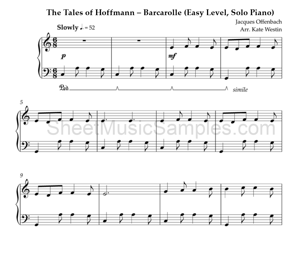 The Tales of Hoffmann – Barcarolle (Easy Level, Solo Piano)