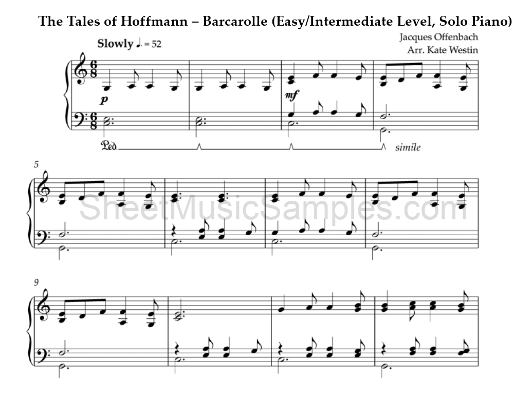 The Tales of Hoffmann – Barcarolle (Easy/Intermediate Level, Solo Piano)