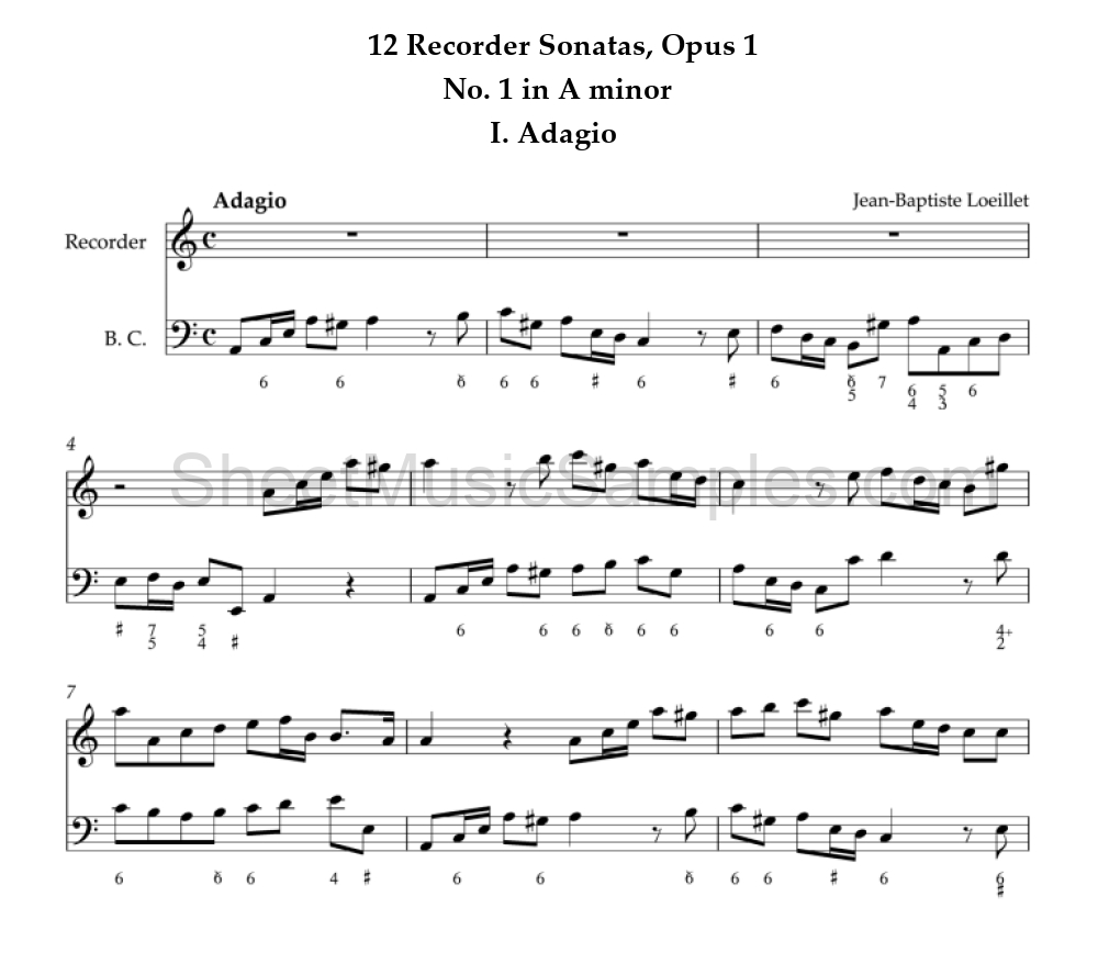 12 Recorder Sonatas, Opus 1 - No. 1 in A minor - I. Adagio