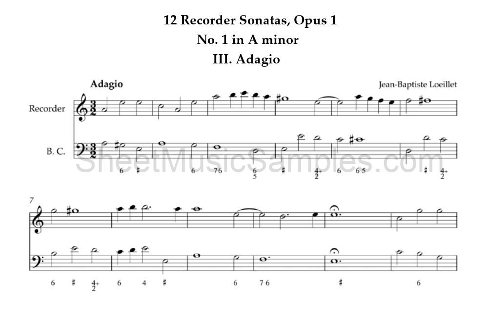 12 Recorder Sonatas, Opus 1 - No. 1 in A minor - III. Adagio