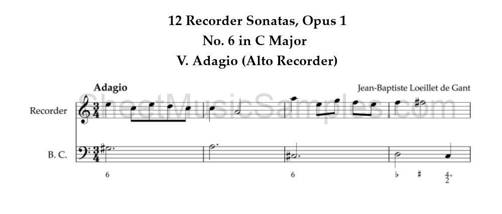 12 Recorder Sonatas, Opus 1 - No. 6 in C Major - V. Adagio (Alto Recorder)