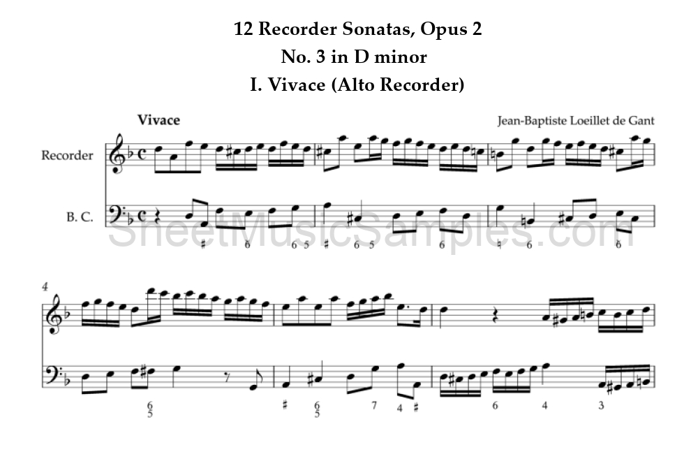 12 Recorder Sonatas, Opus 2 - No. 3 in D minor - I. Vivace (Alto Recorder)