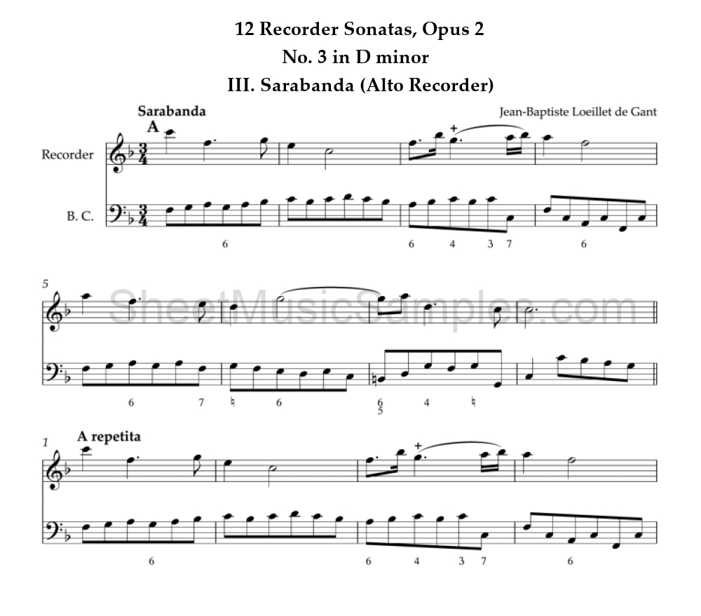 12 Recorder Sonatas, Opus 2 - No. 3 in D minor - III. Sarabanda (Alto Recorder)