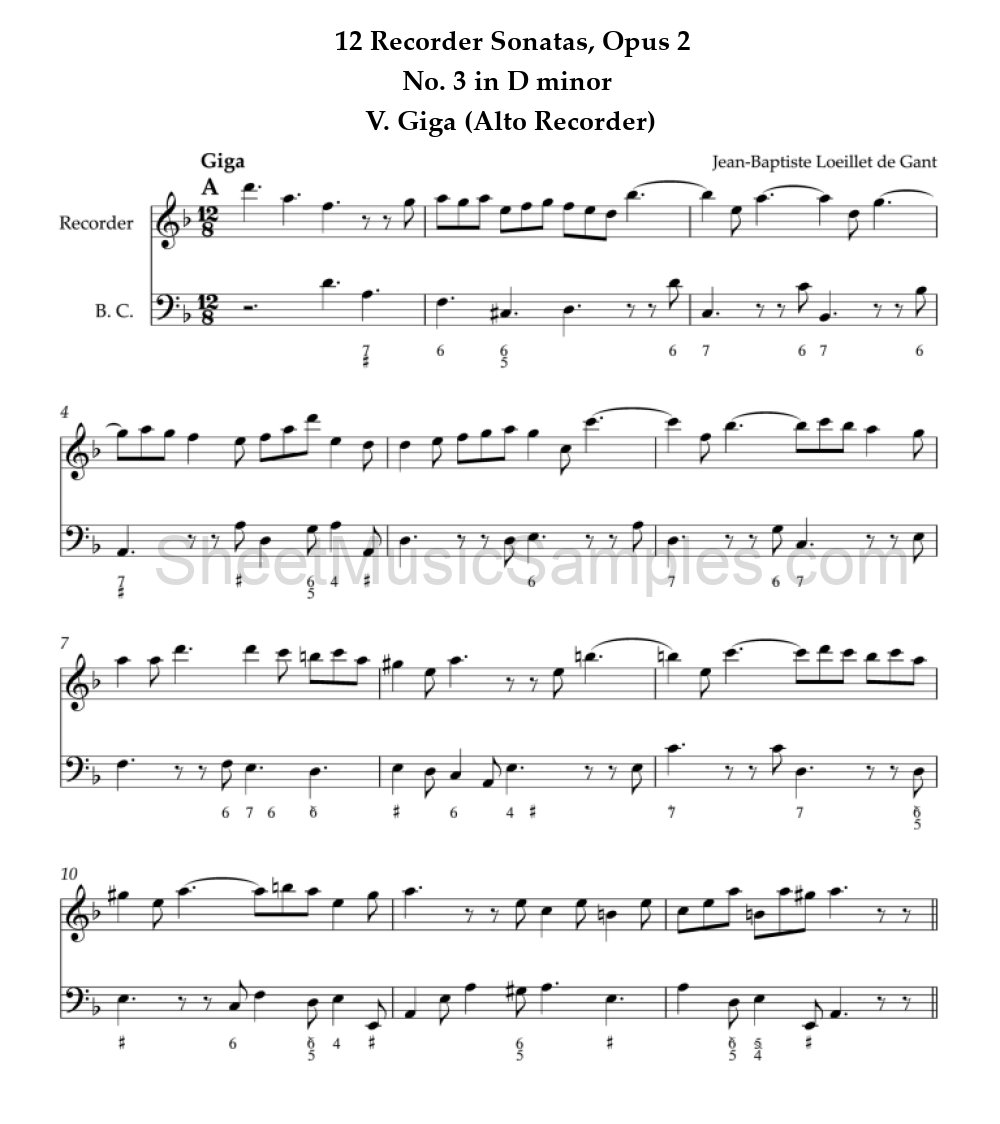 12 Recorder Sonatas, Opus 2 - No. 3 in D minor - V. Giga (Alto Recorder)