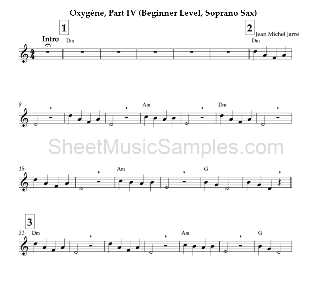 Oxygène, Part IV (Beginner Level, Soprano Sax)