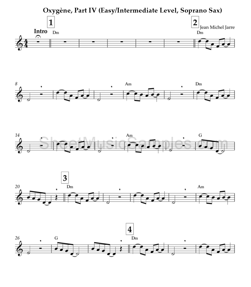 Oxygène, Part IV (Easy/Intermediate Level, Soprano Sax)