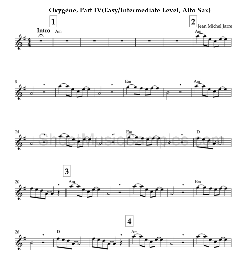 Oxygène, Part IV(Easy/Intermediate Level, Alto Sax)