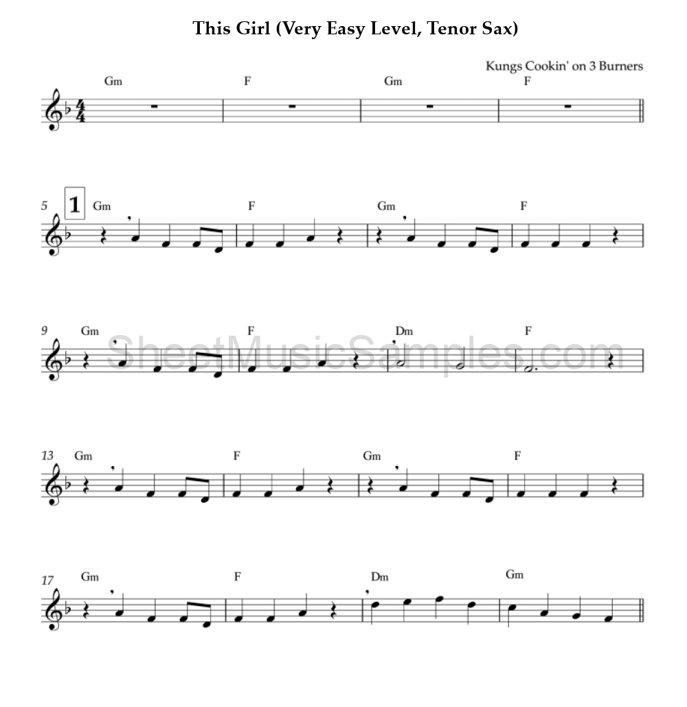 This Girl (Very Easy Level, Tenor Sax)