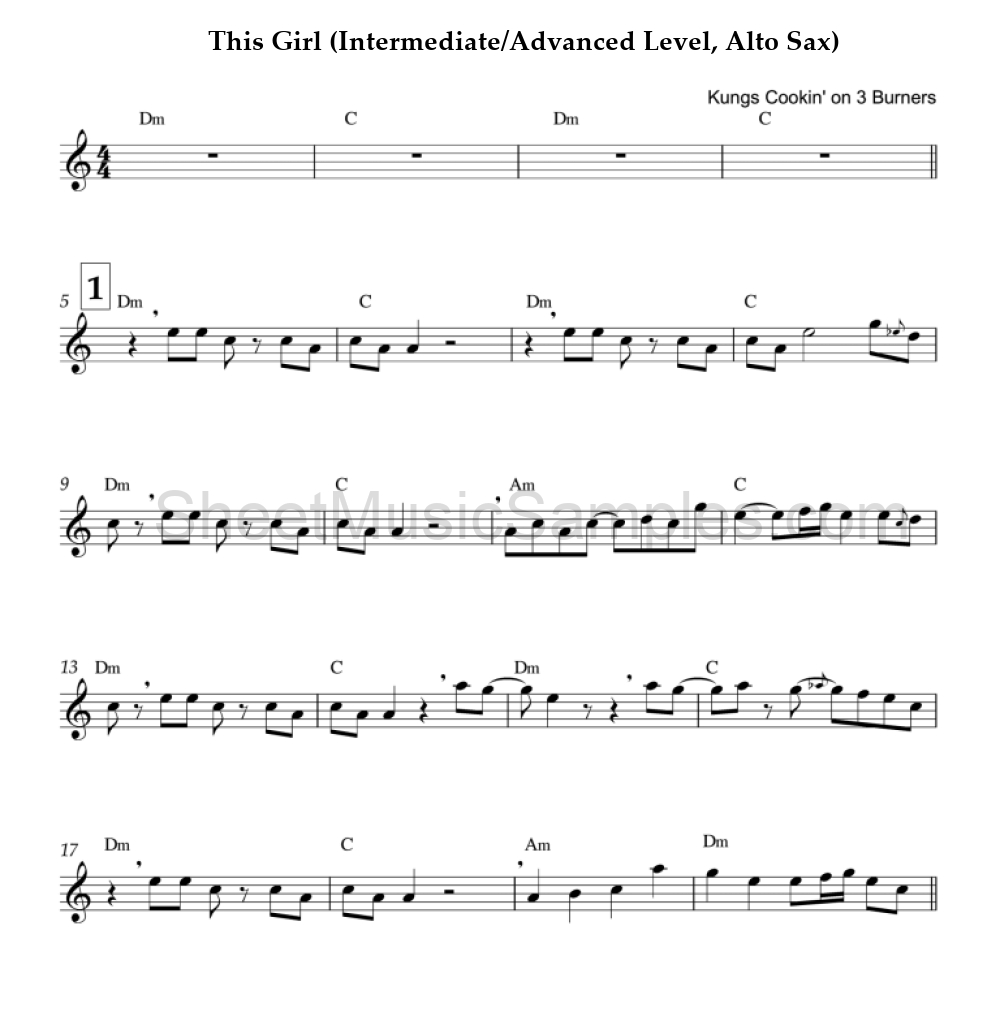 This Girl (Intermediate/Advanced Level, Alto Sax)