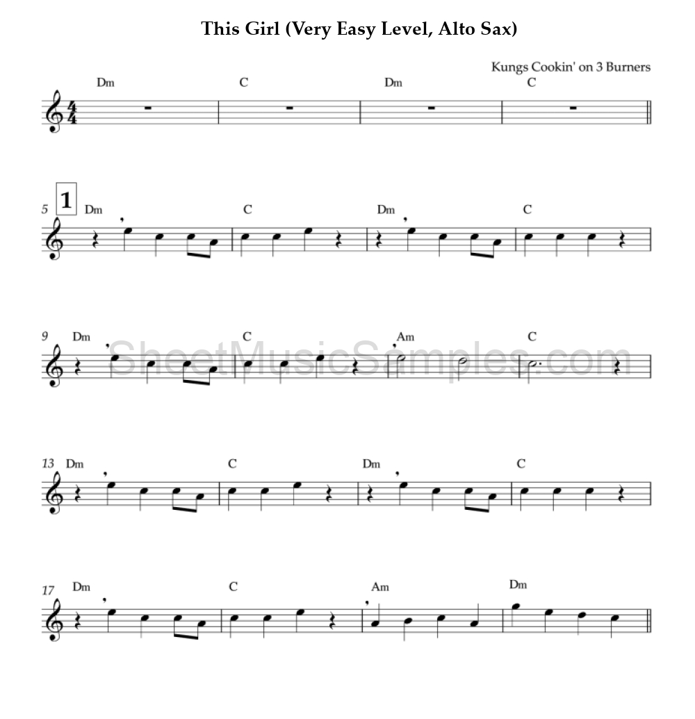 This Girl (Very Easy Level, Alto Sax)