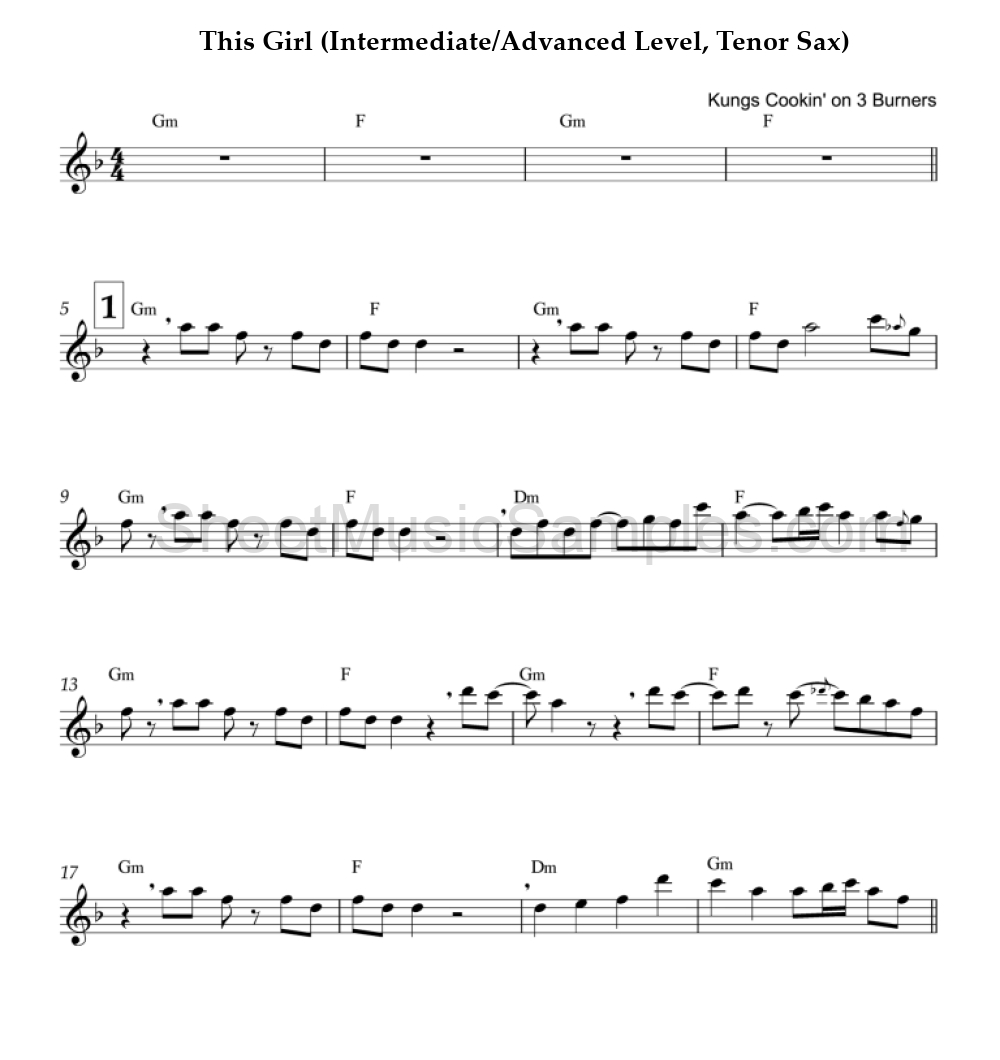 This Girl (Intermediate/Advanced Level, Tenor Sax)