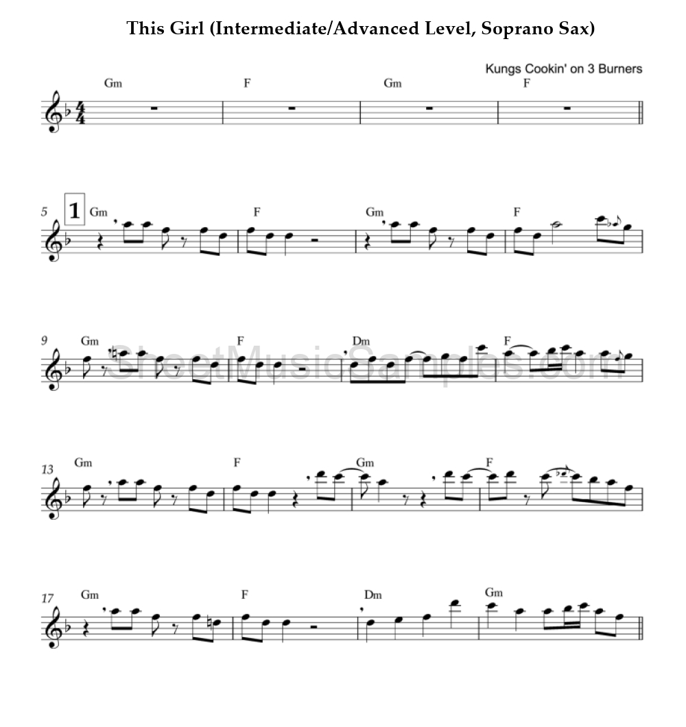 This Girl (Intermediate/Advanced Level, Soprano Sax)