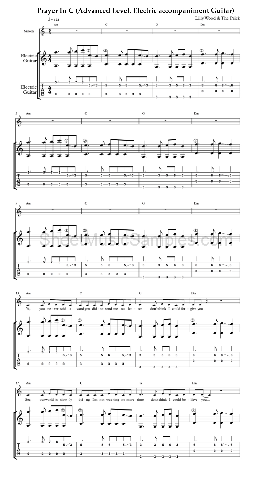 Prayer In C (Advanced Level, Electric accompaniment Guitar)