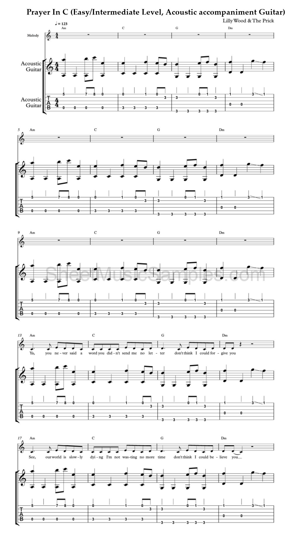 Prayer In C (Easy/Intermediate Level, Acoustic accompaniment Guitar)