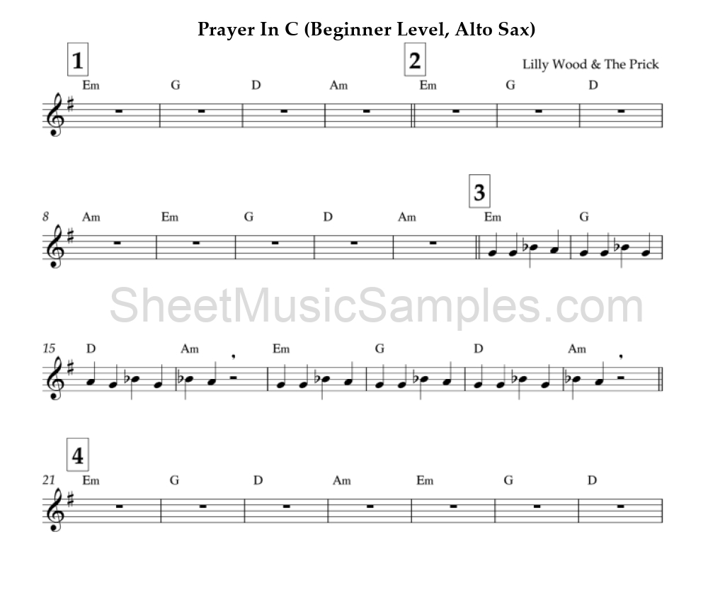 Prayer In C (Beginner Level, Alto Sax)