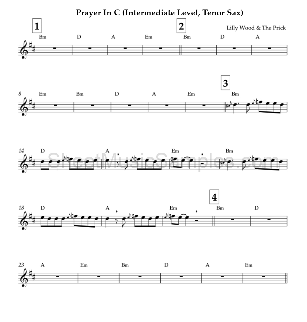 Prayer In C (Intermediate Level, Tenor Sax)