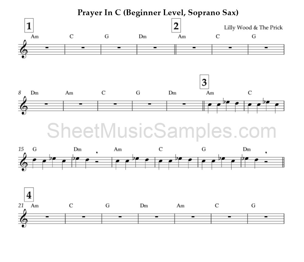 Prayer In C (Beginner Level, Soprano Sax)