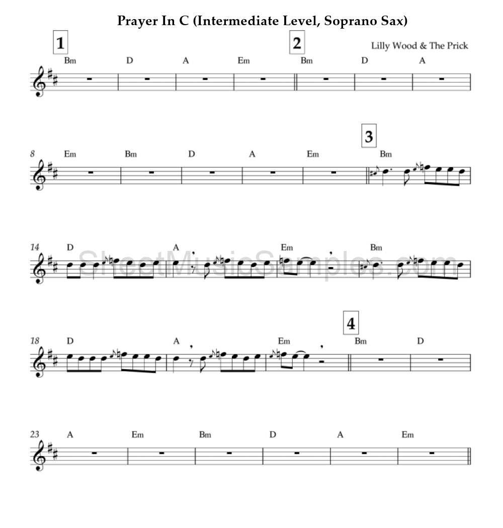 Prayer In C (Intermediate Level, Soprano Sax)