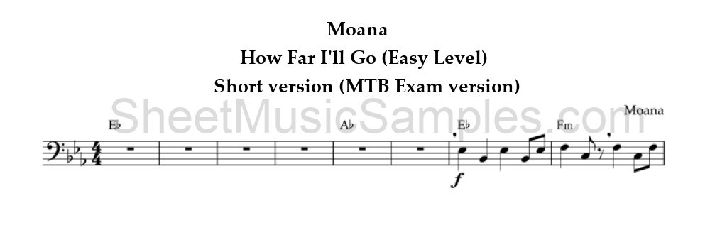 Moana - How Far I'll Go (Easy Level) - Short version (MTB Exam version)