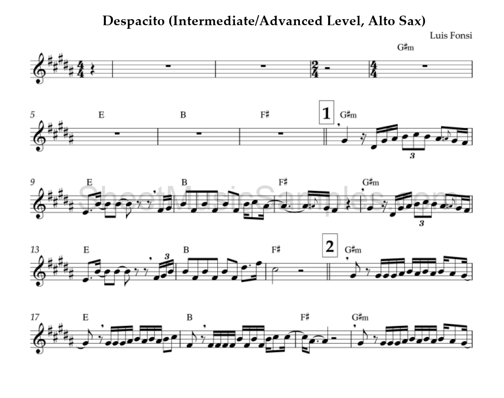 Despacito (Intermediate/Advanced Level, Alto Sax)