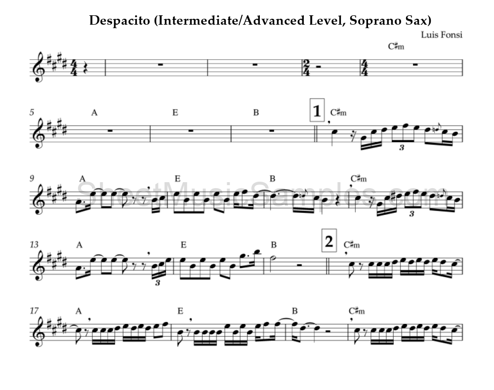 Despacito (Intermediate/Advanced Level, Soprano Sax)