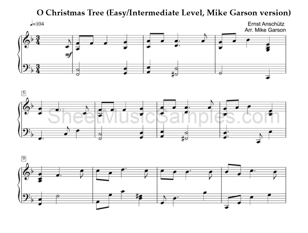 O Christmas Tree (Easy/Intermediate Level, Mike Garson version)