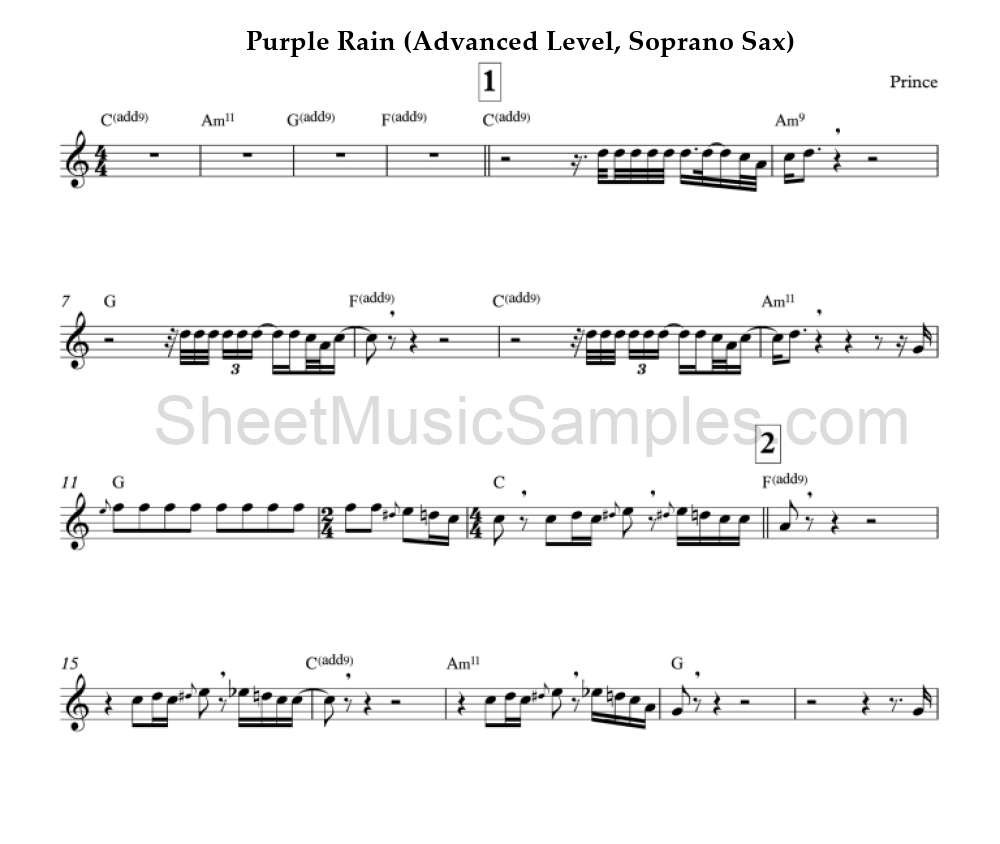 Purple Rain (Advanced Level, Soprano Sax)