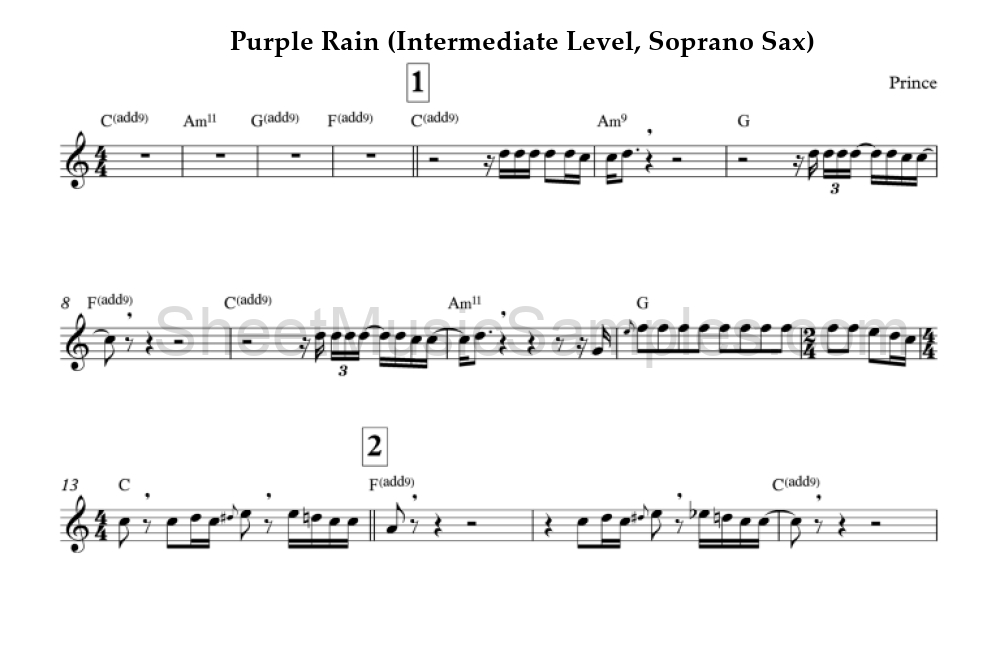 Purple Rain (Intermediate Level, Soprano Sax)