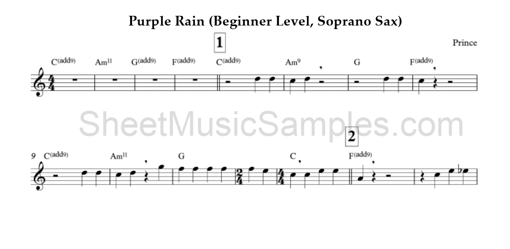 Purple Rain (Beginner Level, Soprano Sax)