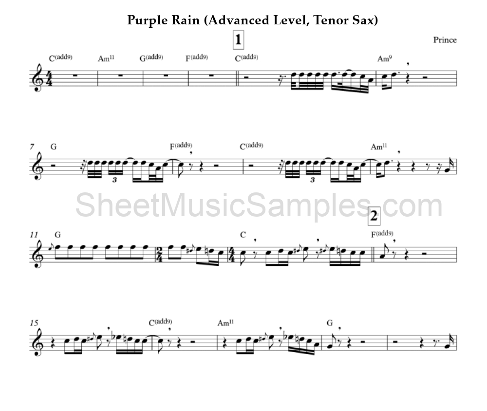 Purple Rain (Advanced Level, Tenor Sax)