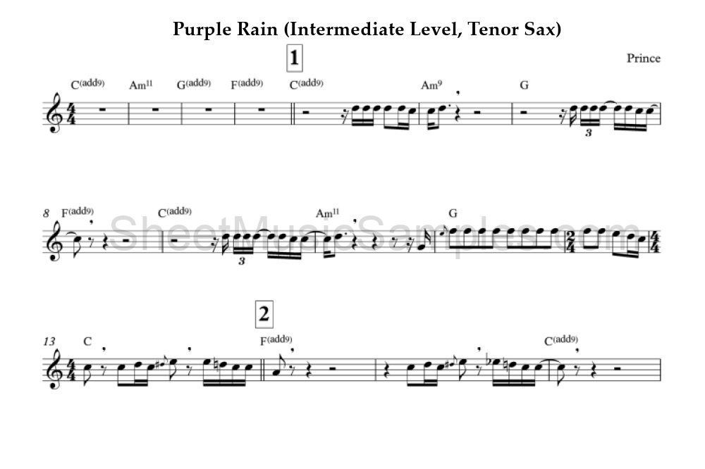 Purple Rain (Intermediate Level, Tenor Sax)