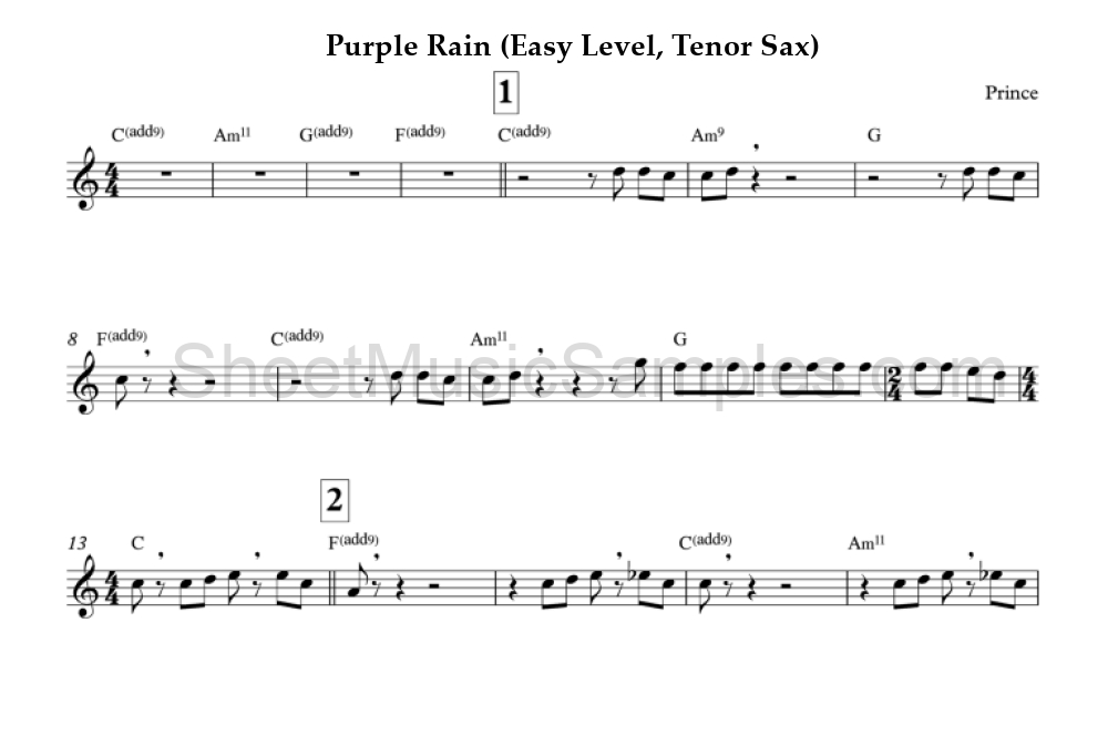 Purple Rain (Easy Level, Tenor Sax)