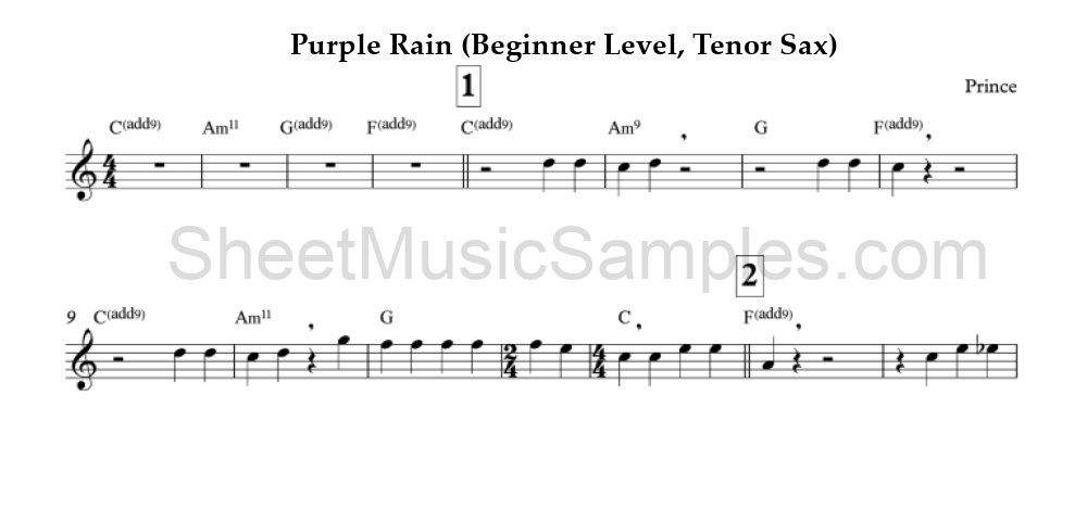 Purple Rain (Beginner Level, Tenor Sax)