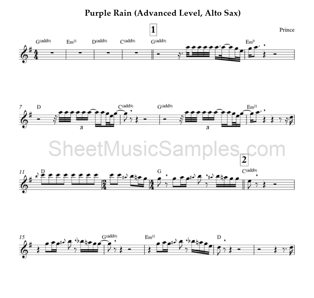 Purple Rain (Advanced Level, Alto Sax)