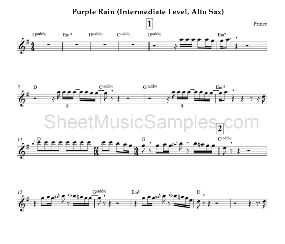 Purple Rain (Intermediate Level, Alto Sax)