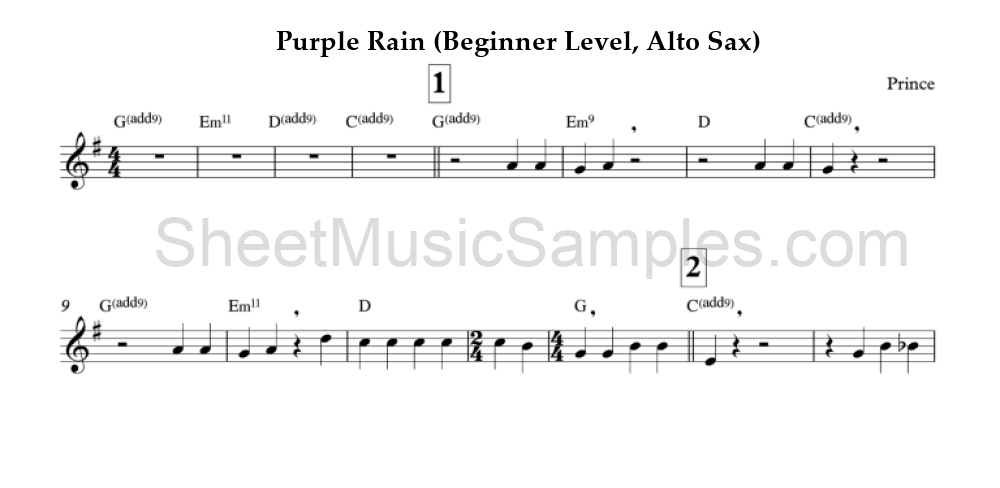 Purple Rain (Beginner Level, Alto Sax)