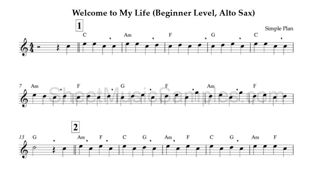 Welcome to My Life (Beginner Level, Alto Sax)