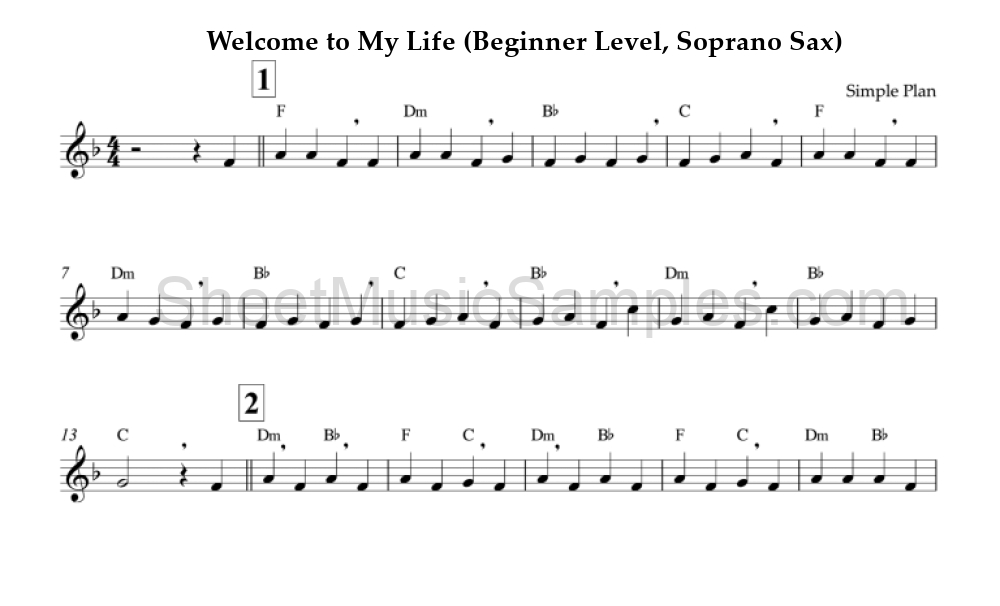 Welcome to My Life (Beginner Level, Soprano Sax)