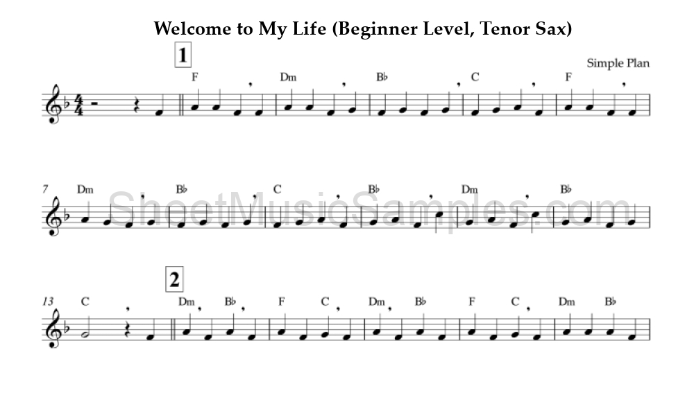 Welcome to My Life (Beginner Level, Tenor Sax)