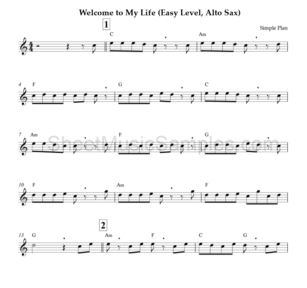 Welcome to My Life (Easy Level, Alto Sax)