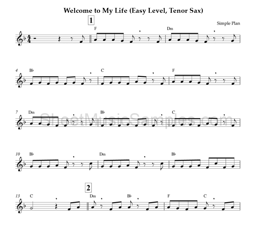 Welcome to My Life (Easy Level, Tenor Sax)