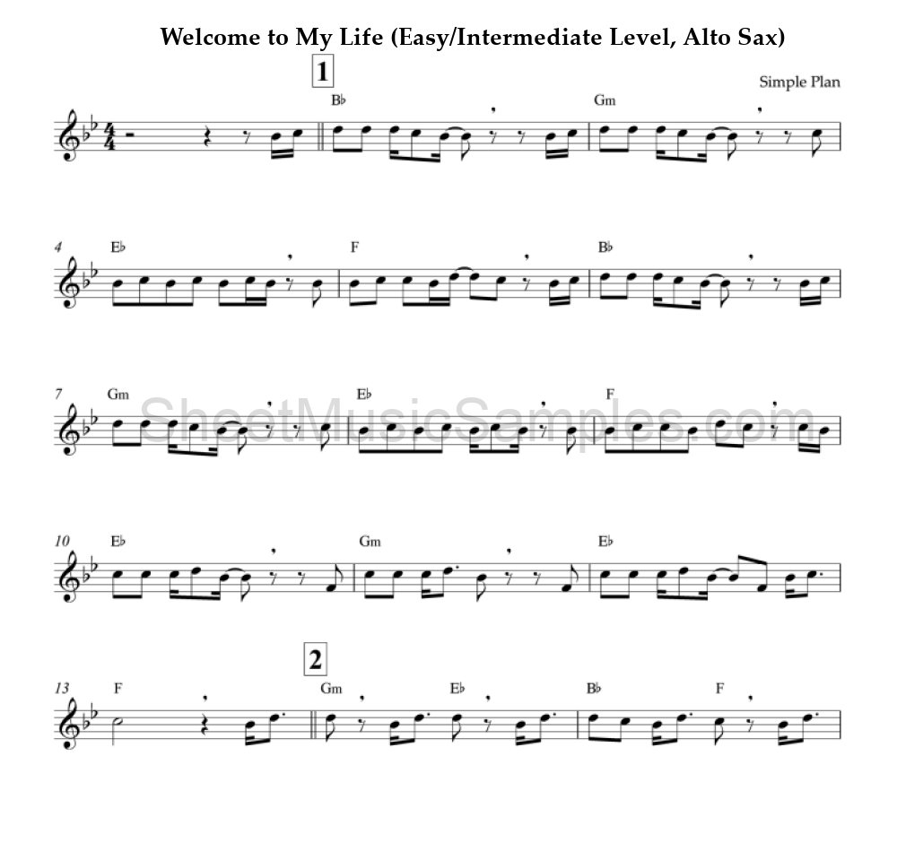 Welcome to My Life (Easy/Intermediate Level, Alto Sax)