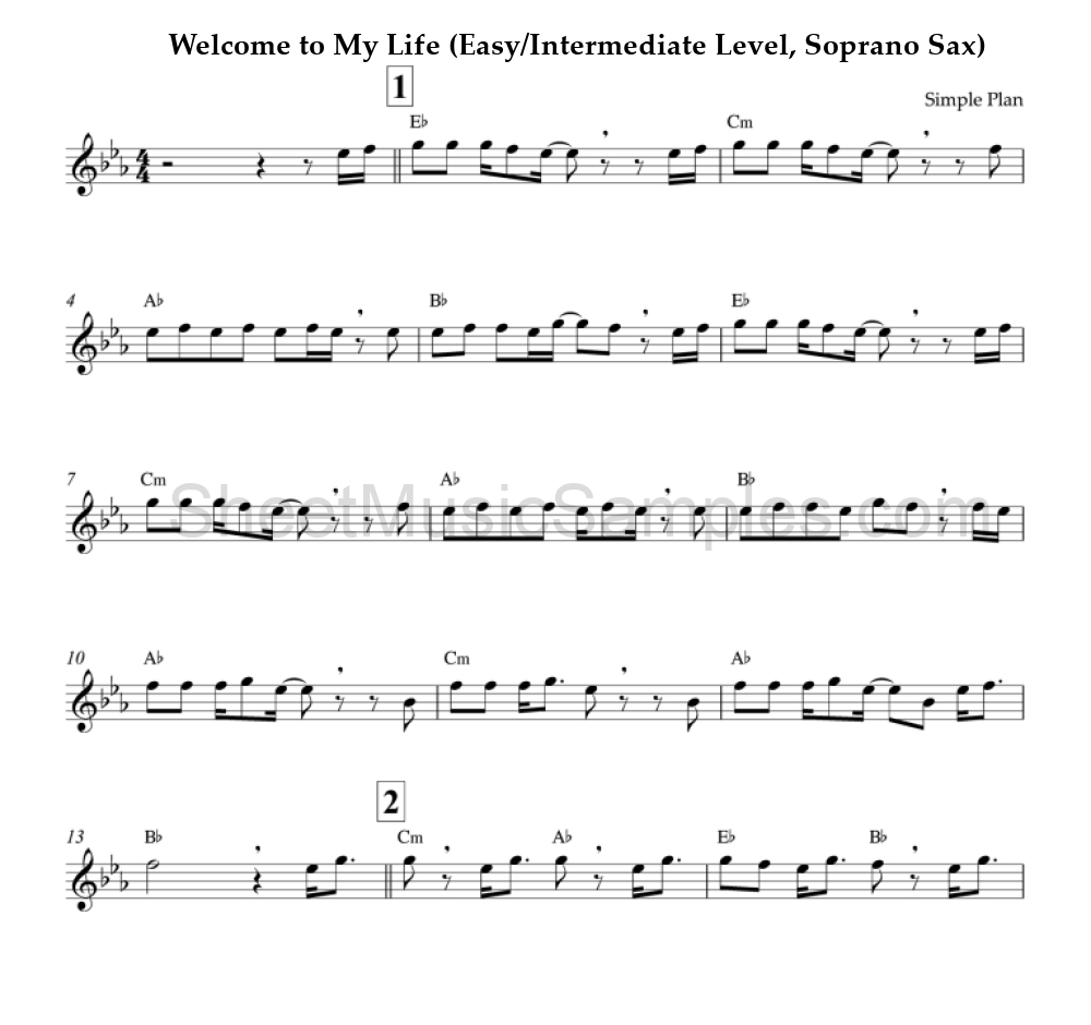 Welcome to My Life (Easy/Intermediate Level, Soprano Sax)