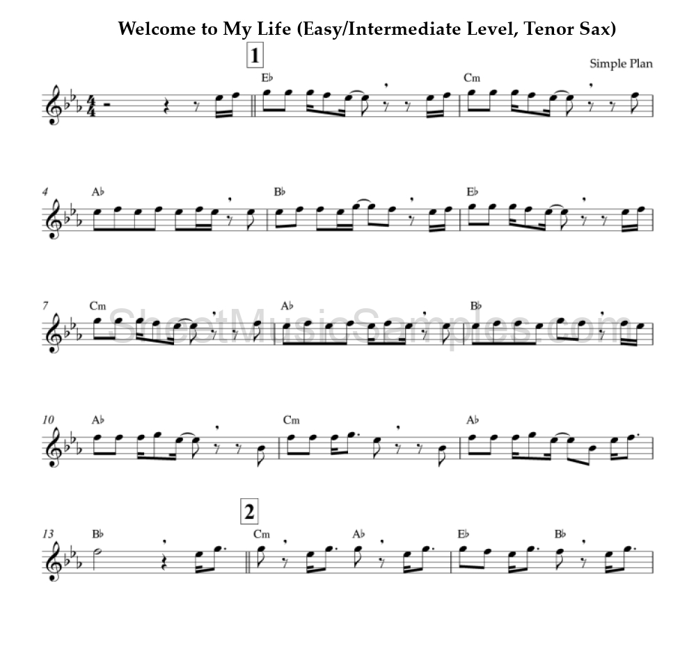 Welcome to My Life (Easy/Intermediate Level, Tenor Sax)