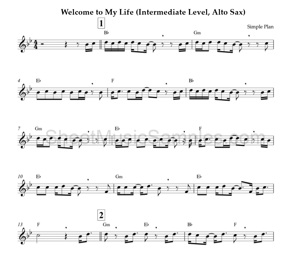 Welcome to My Life (Intermediate Level, Alto Sax)