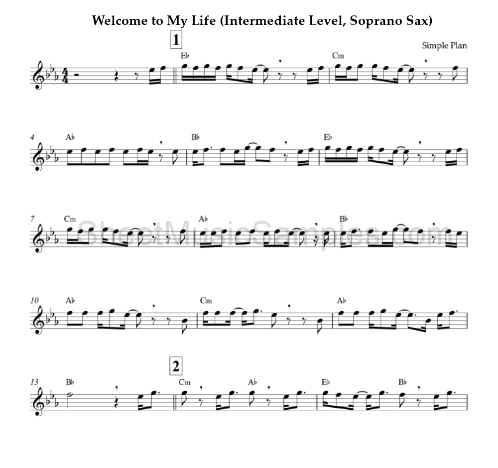 Welcome to My Life (Intermediate Level, Soprano Sax)