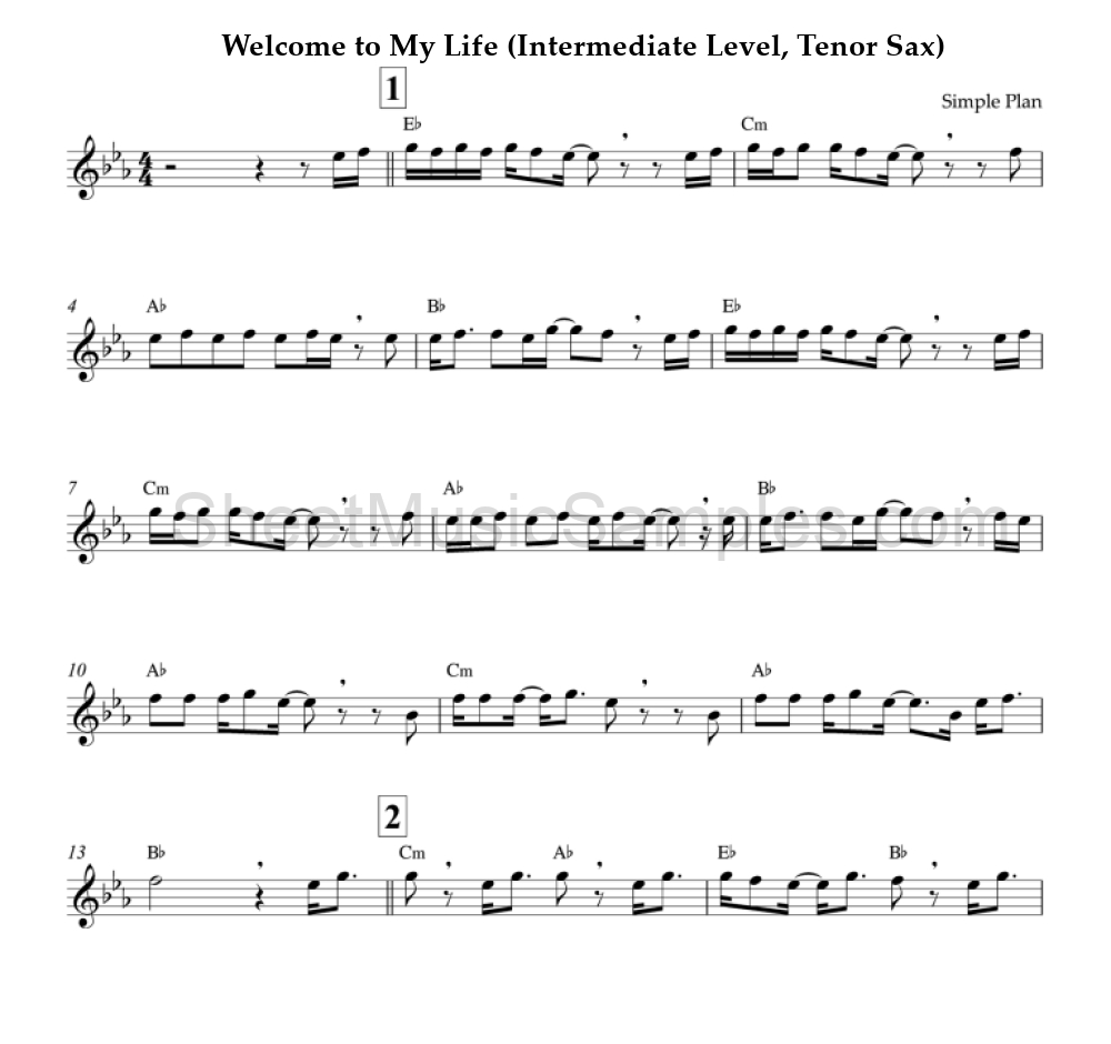 Welcome to My Life (Intermediate Level, Tenor Sax)