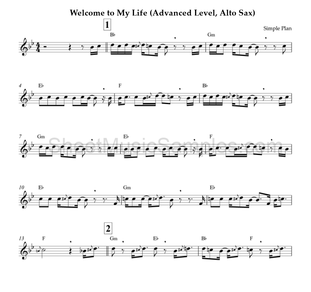 Welcome to My Life (Advanced Level, Alto Sax)