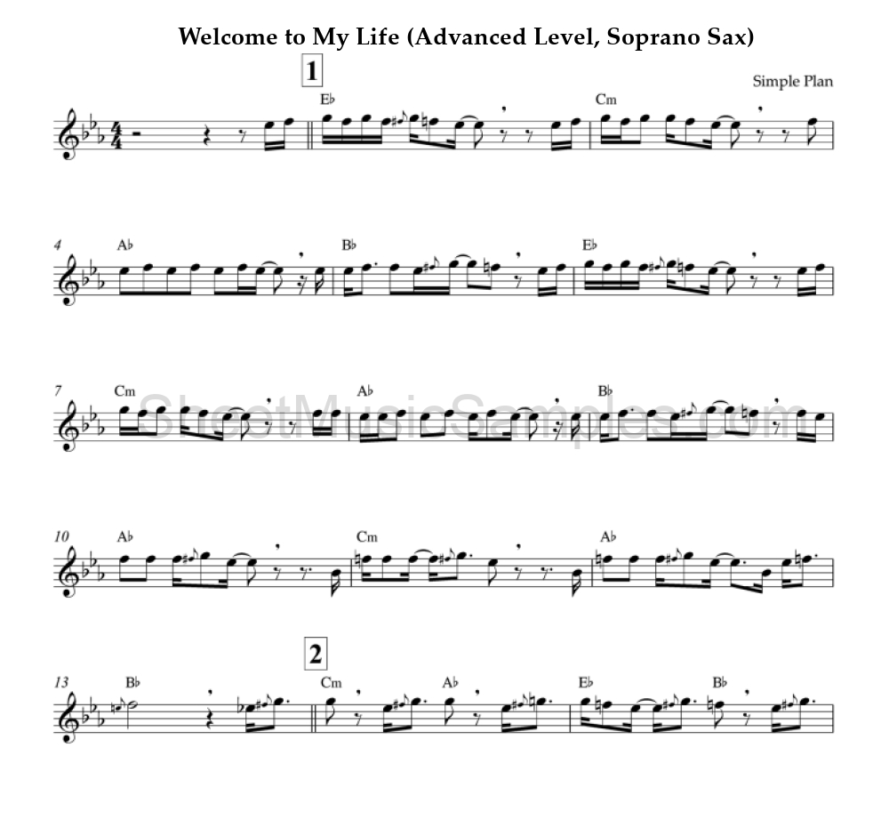 Welcome to My Life (Advanced Level, Soprano Sax)